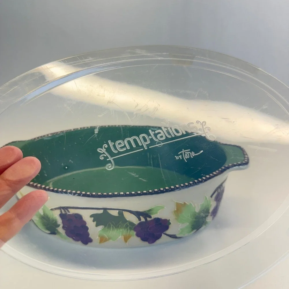 Temp-tations by Tara 3QT Oval Baker Grape Vine Ceramic Dish Lid BS-LX-863359